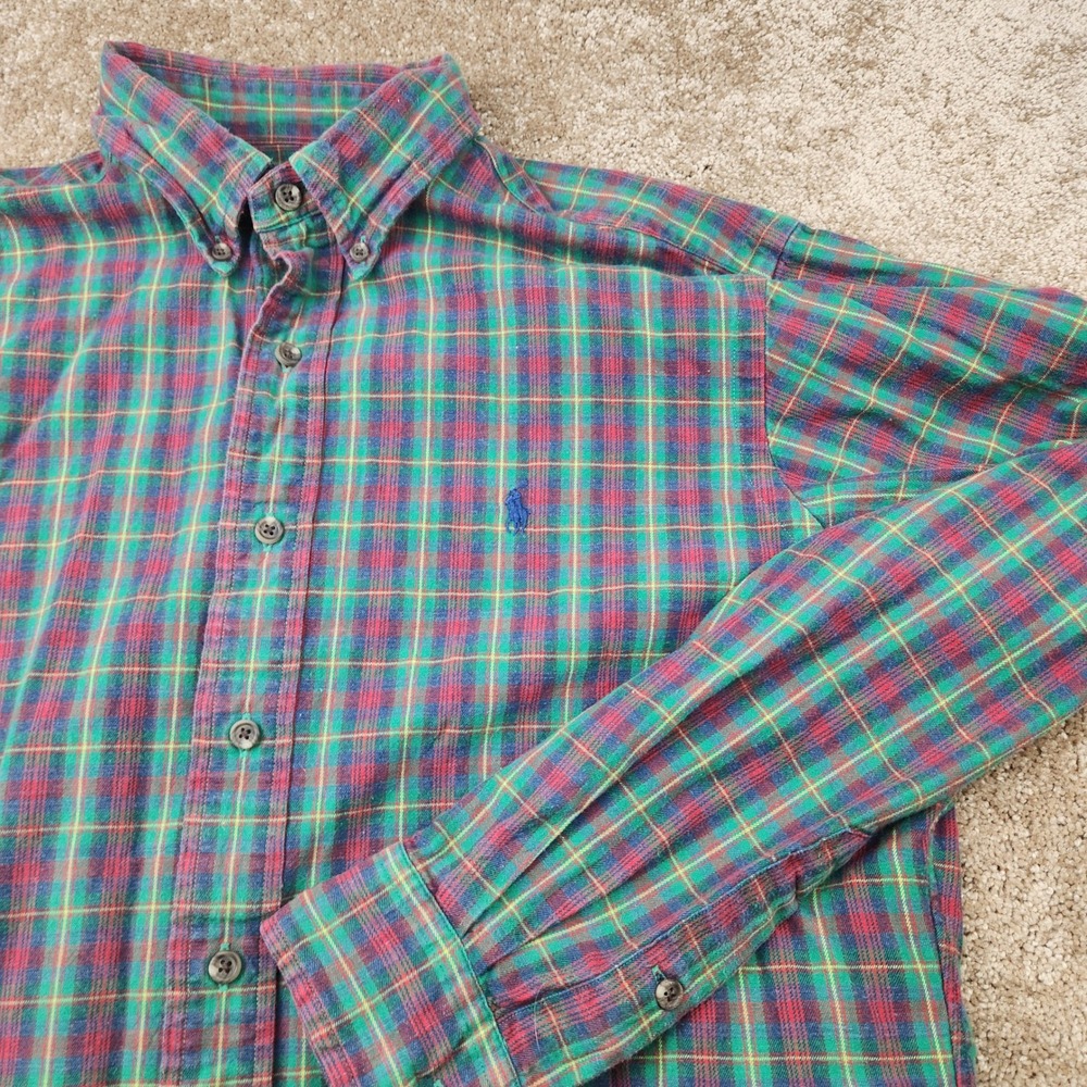 Polo Ralph Lauren Mens Classic Fit Plaid Button Down Shirt Green Red Blue M